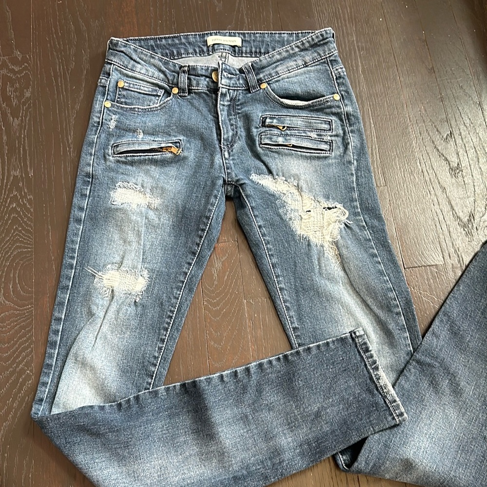 BALMAIN DISTRESSED MOTO JEANS